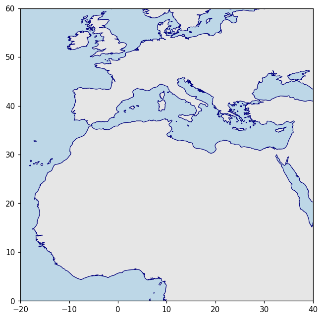 Filled land and ocean over Europe and North Africa